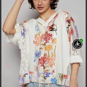 POL white floral lace top